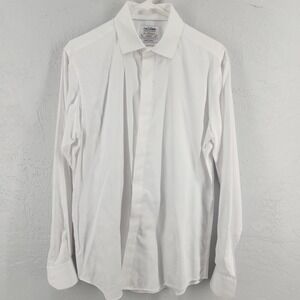TM Lewin Mens White Slim Fit Jacquard Floral Dress Shirt 16 35 Long Sleeve